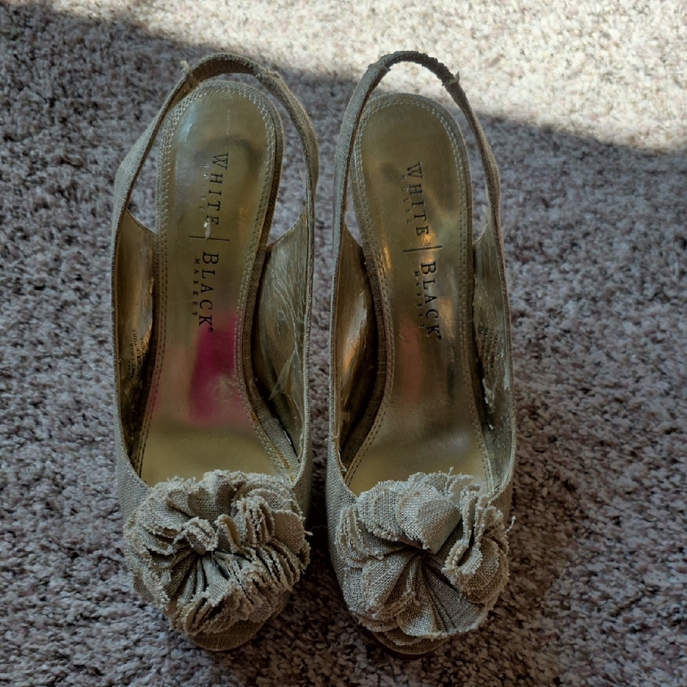 White House Black Market Textured Floral Heels